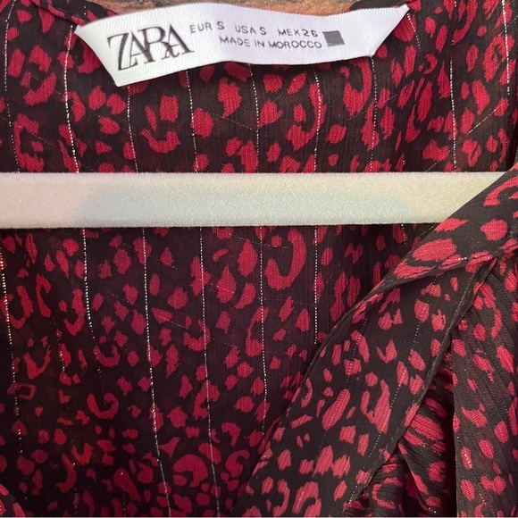 ZARA Ruffle Red Animal Print Sheer Blouse – Sze S - Picture 3 of 14